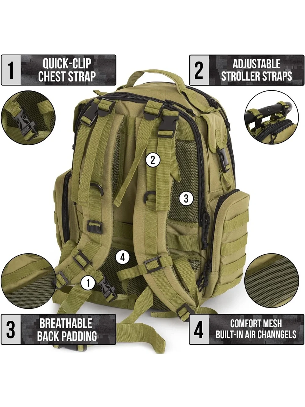 Tactical Olive Green Men's Diaper Bag Backpack by Sager Creek
